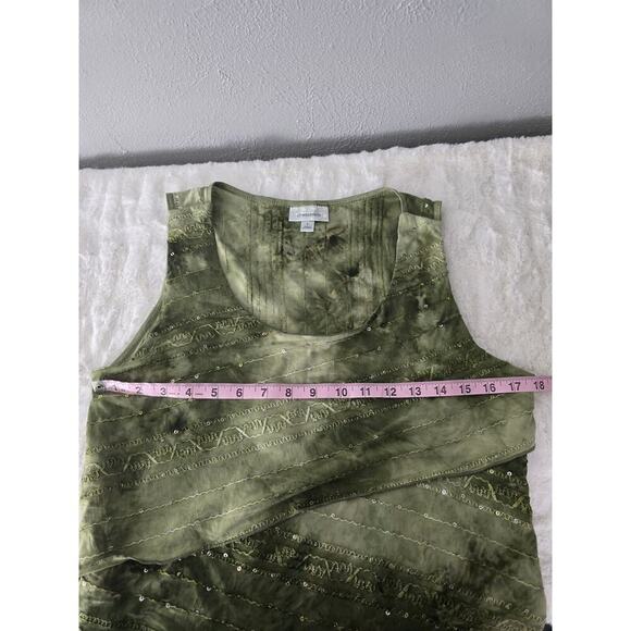 Dressbarn Moss Green Sequin Embroidered Fitted Stretch Tank Top Size L Fairy Y2K - Picture 3 of 9